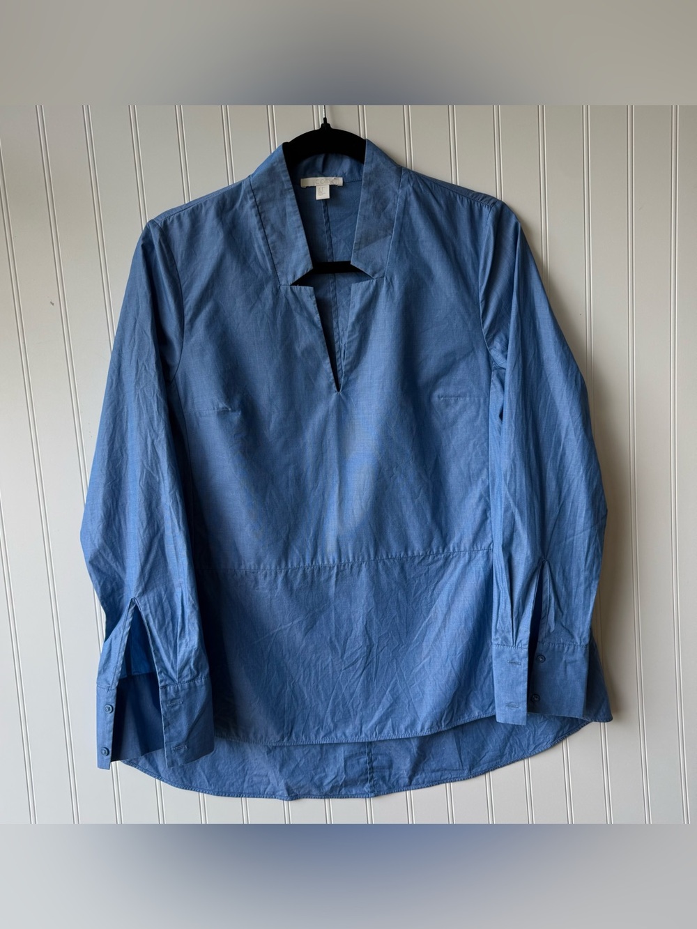 COS 100% Cotton Blue Popover Blouse Top Size 6 Minimalist Scandinavian